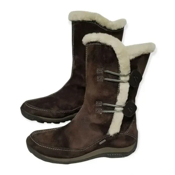 Merrell Yarra Womens Waterproof Boots Primaloft Polartec Lined‎ Brown Size 6 - Picture 2 of 10